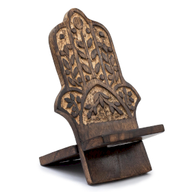 3x Houten Gegraveerde Telefoonstandaard - Hamsa 20x9.5cm