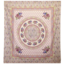 Wandkleed / Sprei - Olifant Mandala - Paars/Blauw op Crème