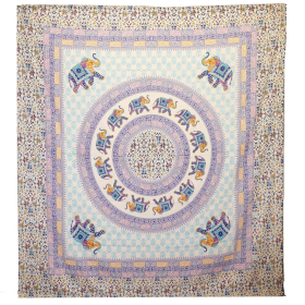 Wandkleed / Sprei - Olifant Mandala - Turkoois/Blauw op Crème