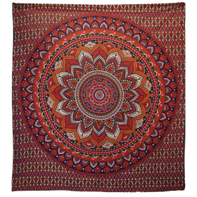 Dubbele Katoenen Sprei + Wandkleed - Klassieke Mandala - Oranje / Blauw