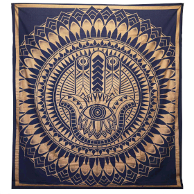 Dubbele Katoenen Sprei + Wandkleed - Hamsa - Blauw Goud