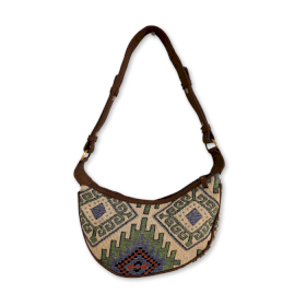 Jacquard Hobo Tas - Geo-Groen (bruine riem)